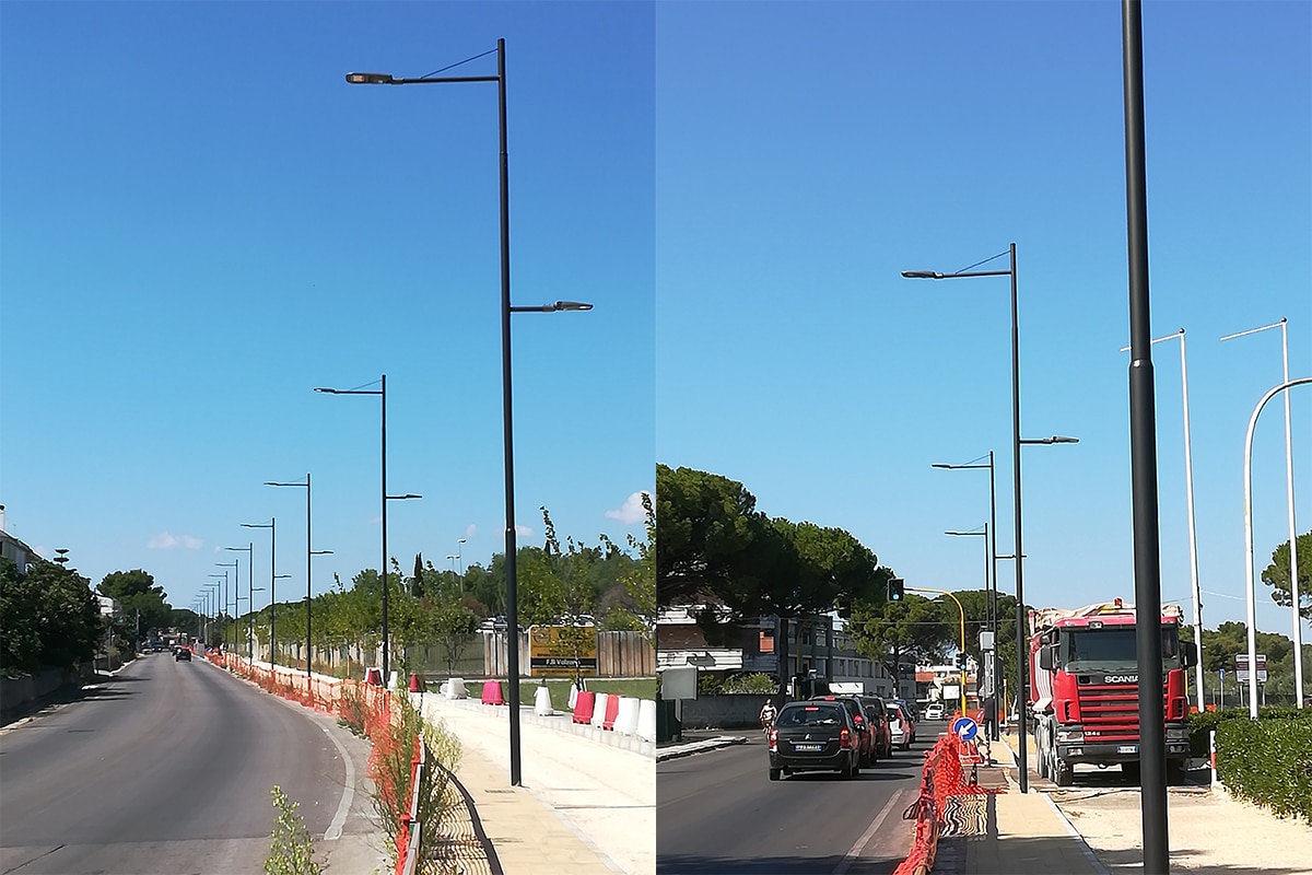 commercial led street lights on urban roads in Italy2