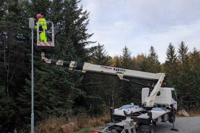 Series K motion sensor led street light on a mountain road in Norway