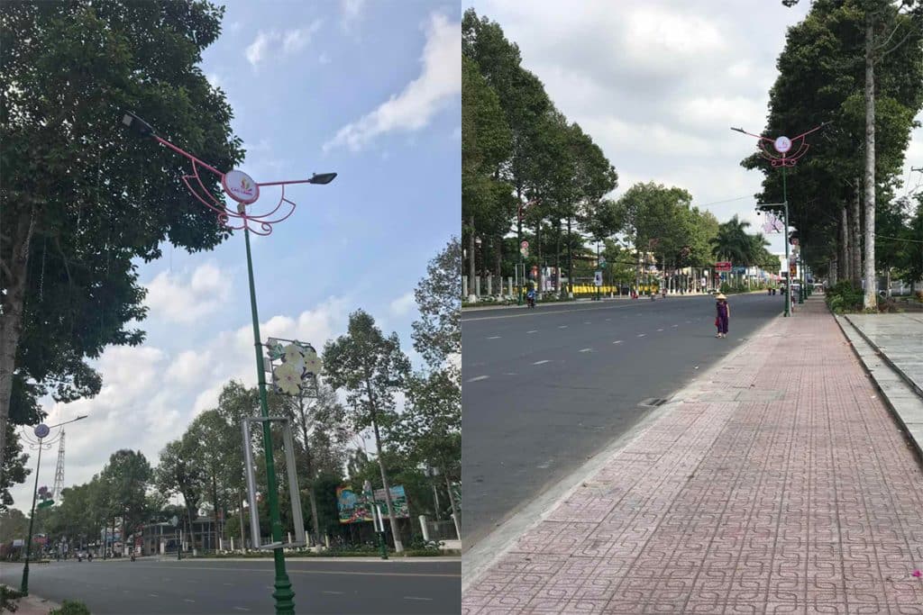 smart street lighting on a city road in Vietnam