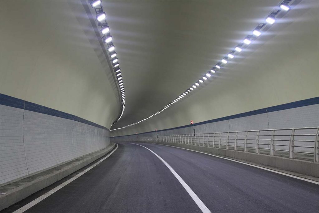 Series E led tunnel light for tunnel lighting and Series F led street light for lighting Tunnel entrance road in Hangzhou of China