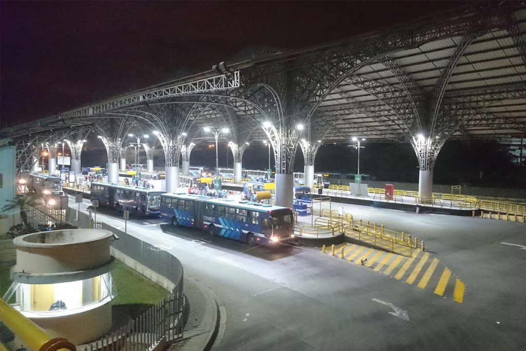 led outdoor flood light in the bus station in Ecuador