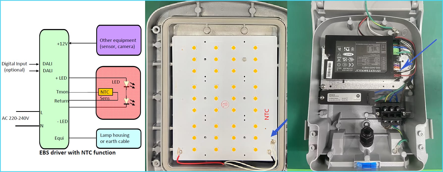 Street light with NTC thermistor