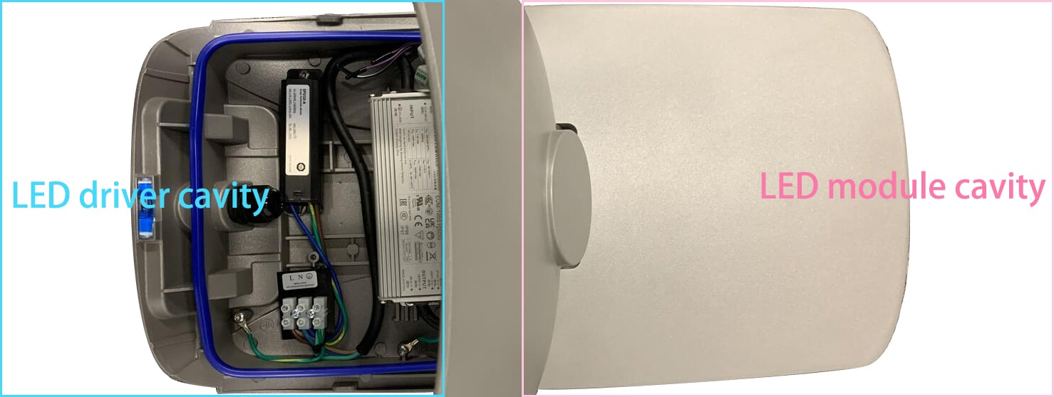 Separating cavity for LEDs and LED driver