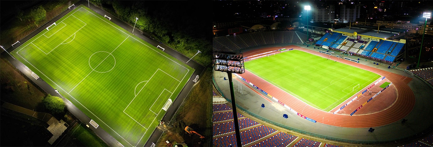 4 high towers and 6 poles sports lighting
