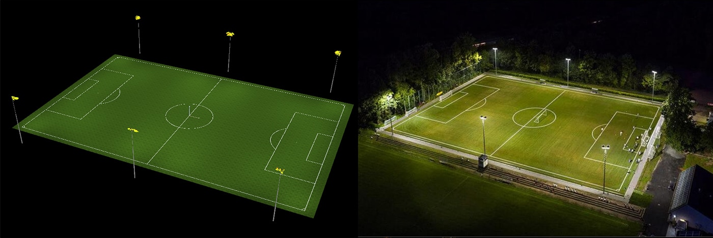 6 poles sports field lighting layout