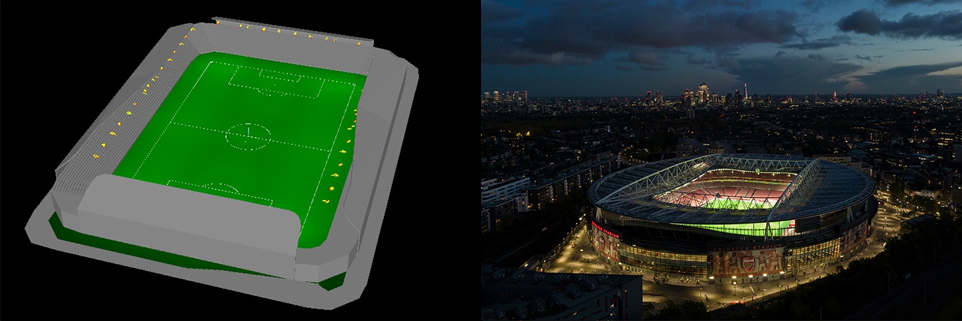Roof rim sports field lighting layout