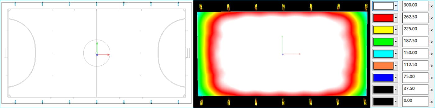 Indoor futsal lighting layout and result